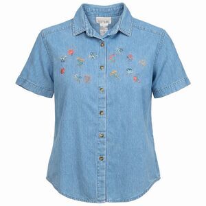 Vintage Casey & Max Embroidered Denim Shirt Floral Cottagecore Grandma Core S
